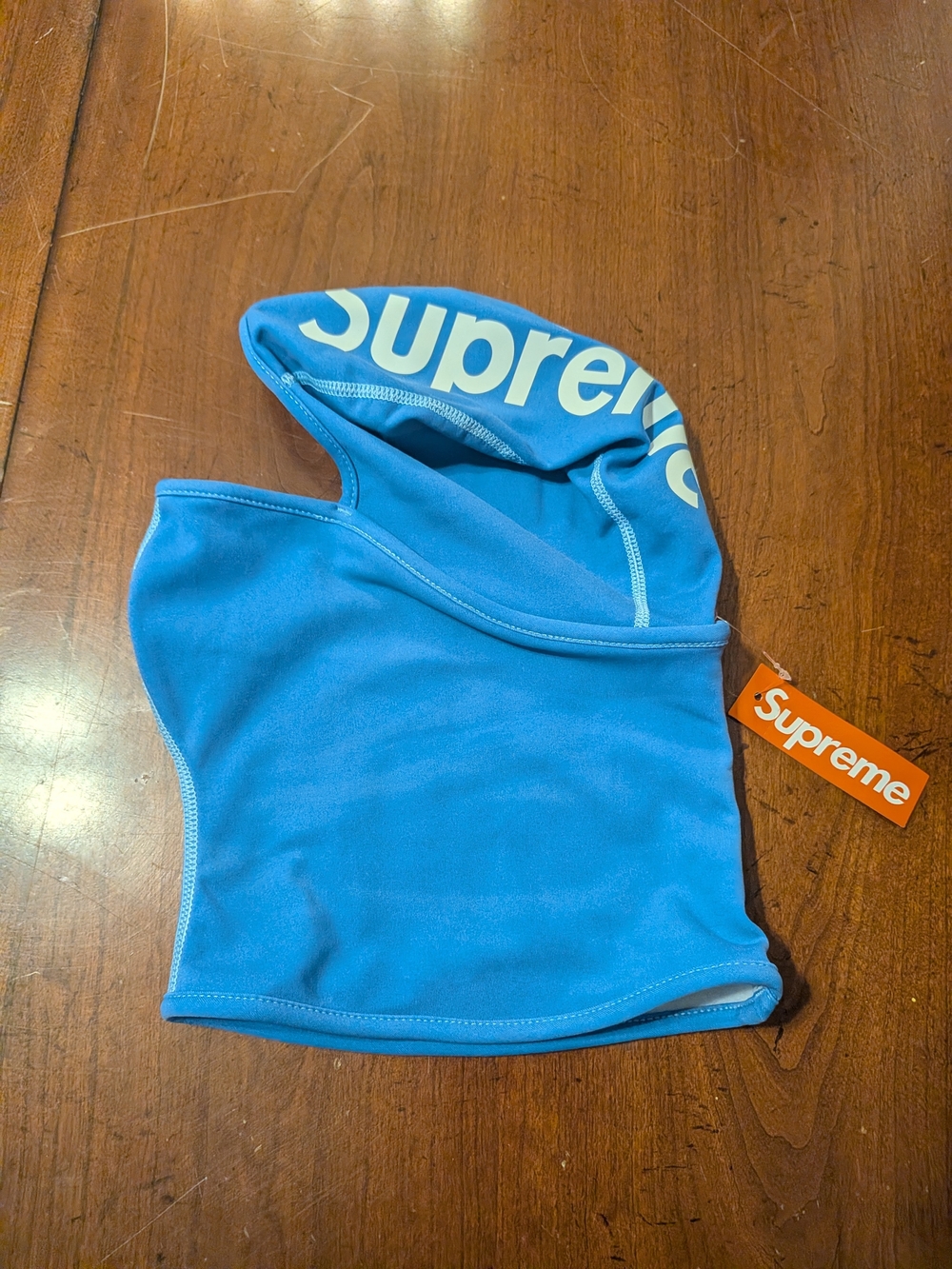 Supreme Thermal Reactive Bright Blue Hooded Balaclava with White Logo AUTHENTIC